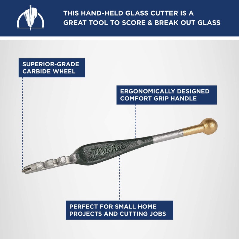 FletcherÂ® Gold-Tip Handheld Glass Cutter, Cutting Tool (Carbide) - Made in The USA - Image 2